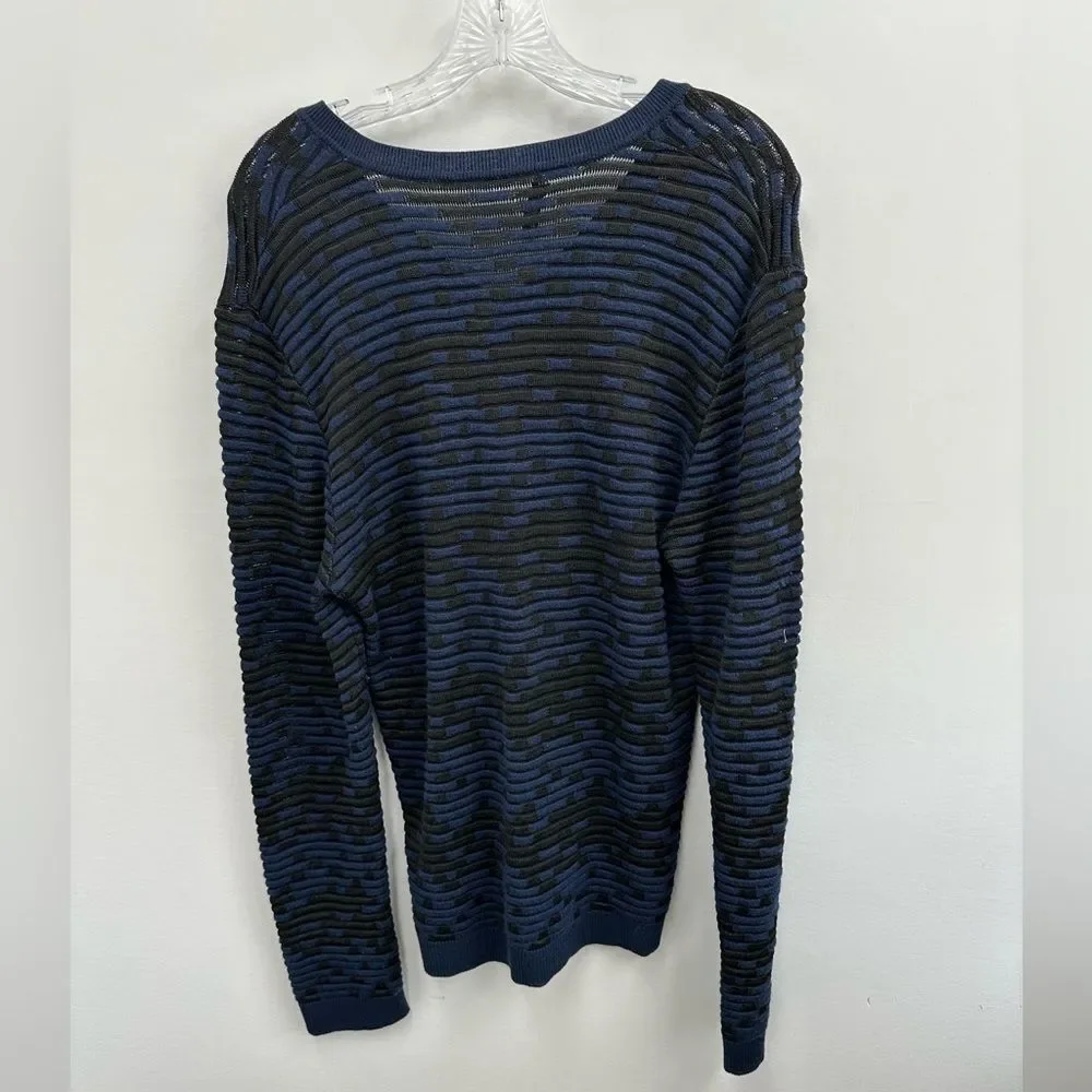 Versace Collection Blue & Black Wool Blend Mesh Knit V-neck Sweater Size M - Picture 11 of 14